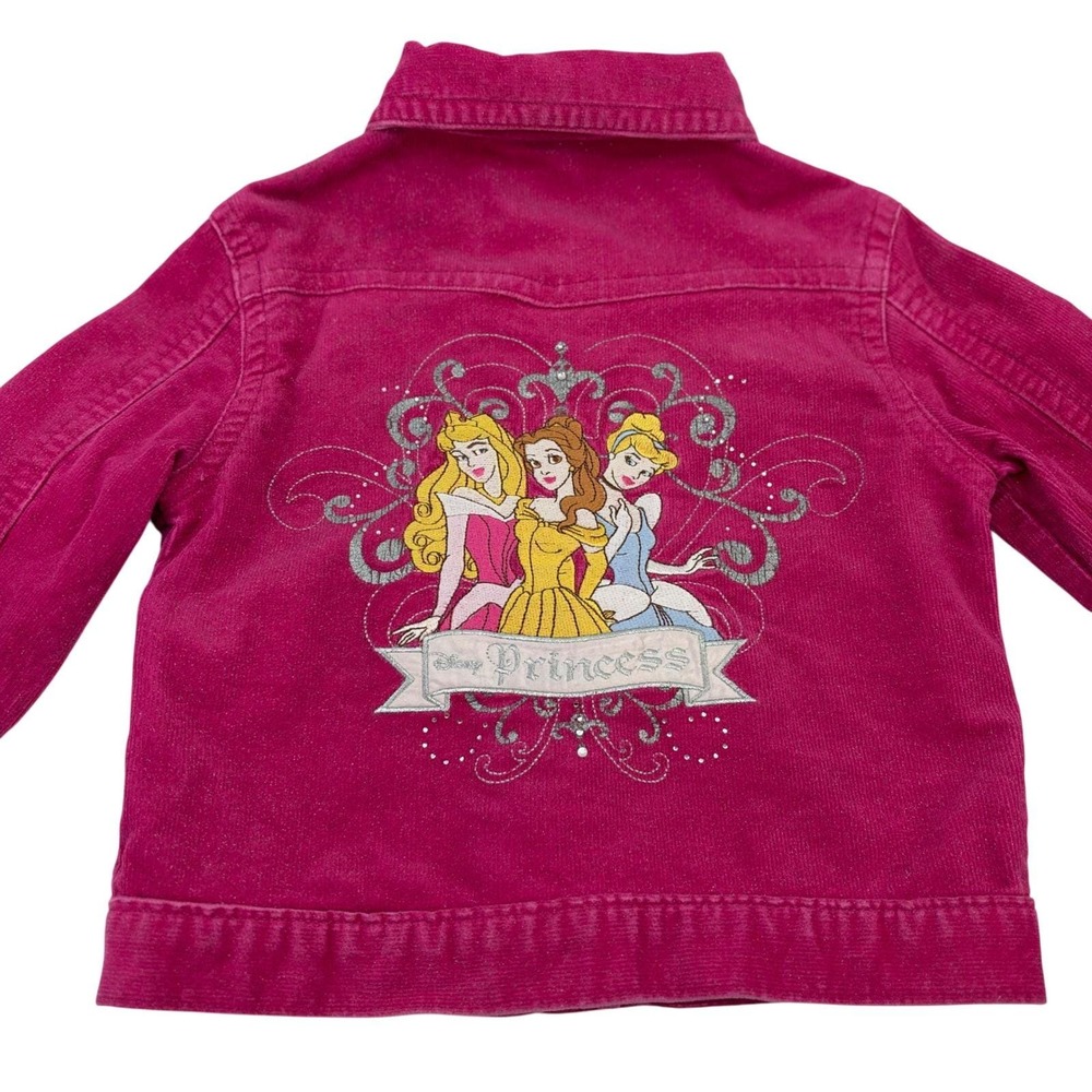 Pink Glitter Y2K Disney Princess Embroidered Jacket Girls 5/6 Vintage Corduroy